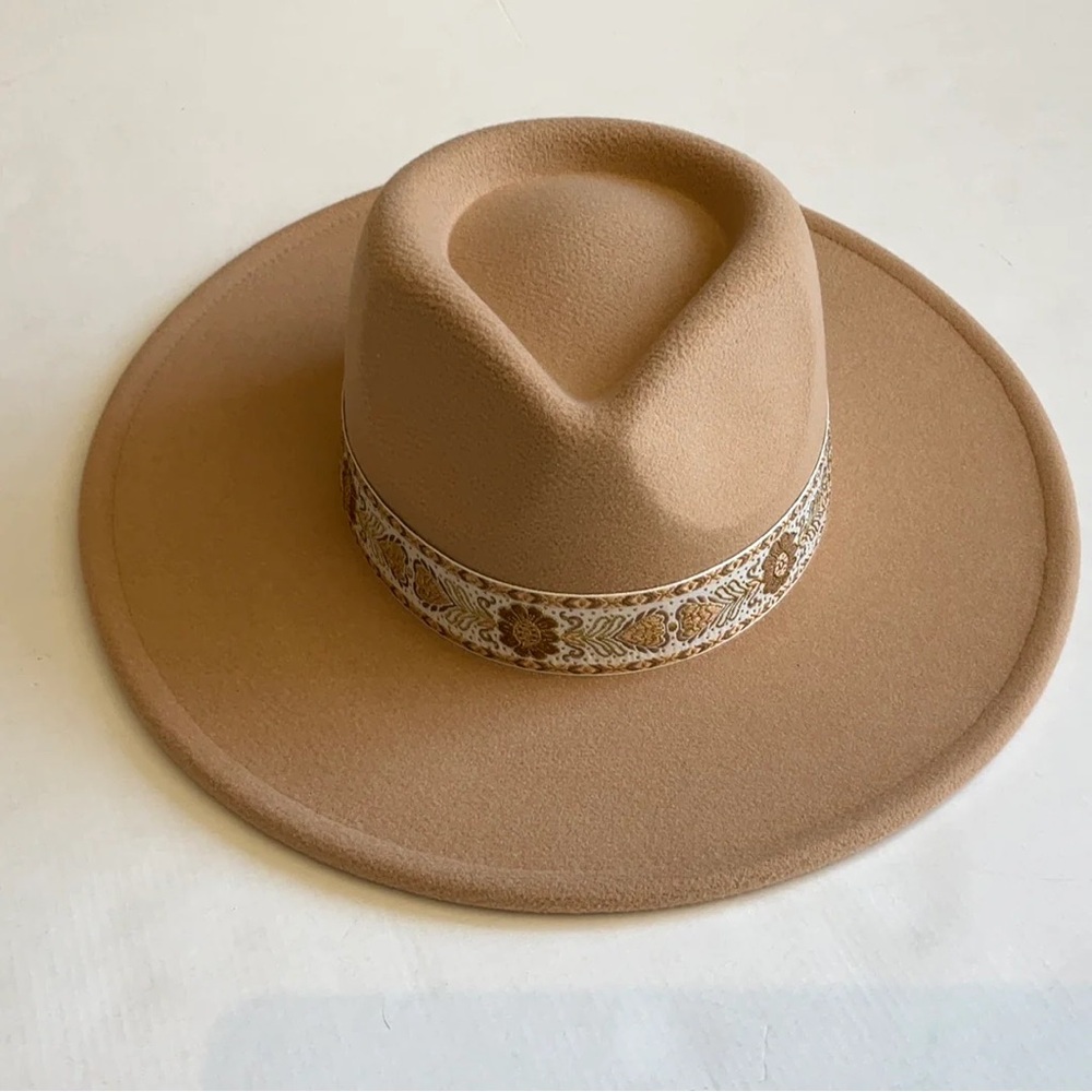 Women Wide Brim Hat Western Cowgirl With Lace Design